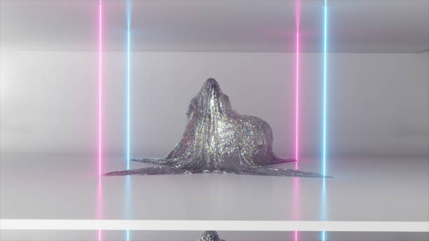 istock Dancing and entertainment concept. The diamond blanket is dancing. Ghost. Laser neon beams. 3d Illustration 1414943627