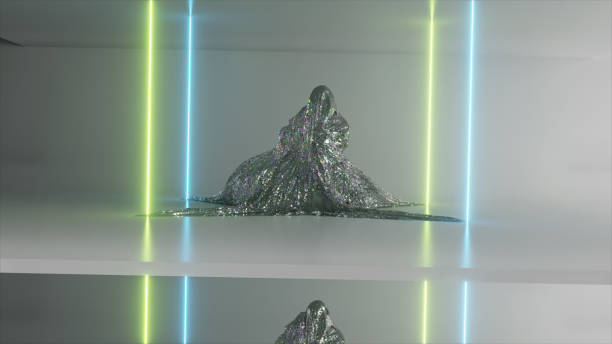 istock Dancing and entertainment concept. The diamond blanket is dancing. Ghost. Laser neon beams. 3d Illustration 1414943635