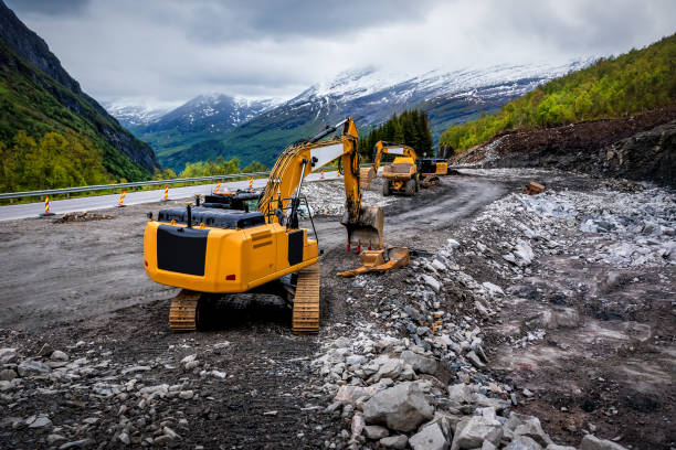 roadwork machinery in the mountains