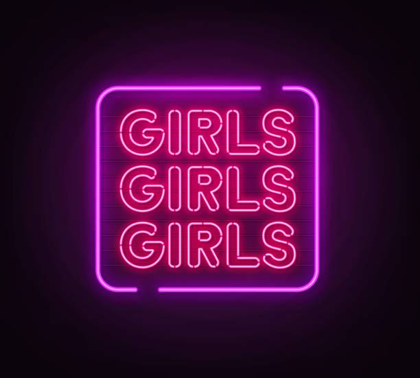 Girls neon sign on brick wall background . Girls neon sign on brick wall background burlesque stock illustrations