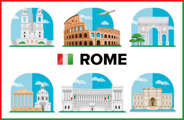 illustrations, cliparts, dessins animés et icônes de rome, italie. illustration vectorielle couleur - rome italy lazio vatican