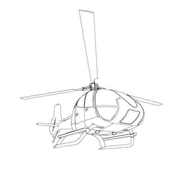 Vector illustration of Helicopter outline from black lines isolated on white background. Perspective view. Vector illustration.