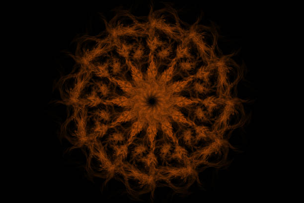 Fire mandala in the form of a circle on a black background, oriental art