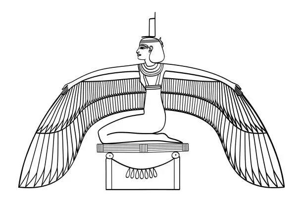 Vector illustration of Winged Isis, goddess in ancient Egyptian religion, Osiris sister and wife
