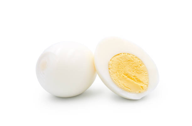 Hard boiled egg isolated on white stock photo