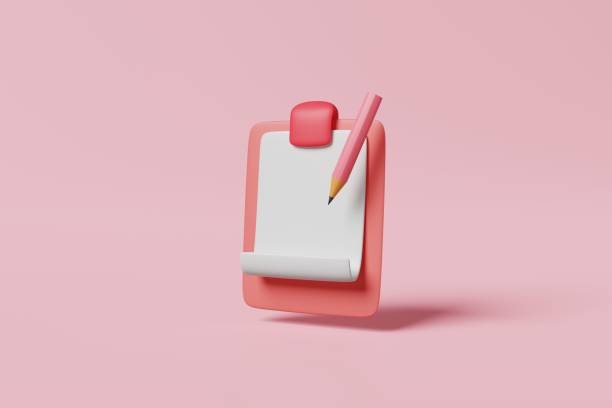 istock Pink clipboard with blank white paper sheet and pencil for note and checklist pink background. Minimal business information notepad, notebook document board for task list report concept. 3d rendering 1414952482