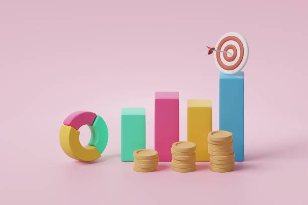 istock Bar and pie chart graph with target board on pink background. Marketing plan infographic data analysis. Digital diagram information statistic of business sale progress and profit report for management 1414952639
