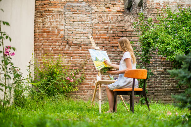 Woman  painting stock photo