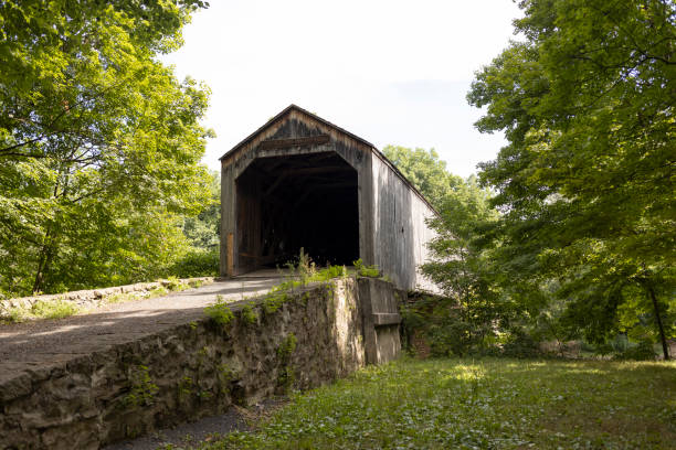 Tyler State park Newtown, Pa. USA, Aug. 14, 2022: Schofield Ford Covered Bridge at Tyler State park, Newtown, Pa. USA newtown stock pictures, royalty-free photos & images