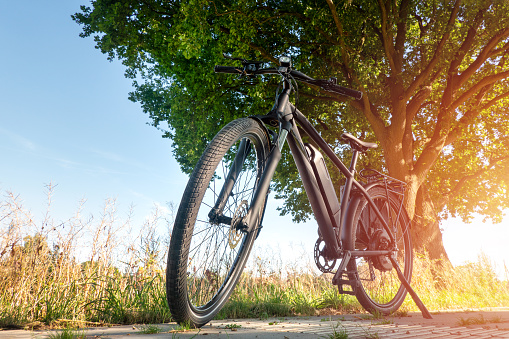 E-bike in the countryside at sunset