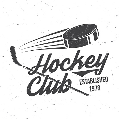 Hockey club logo, badge design. Concept for shirt or logo, print, stamp or tee. Winter sport. Vector illustration. Hockey championship