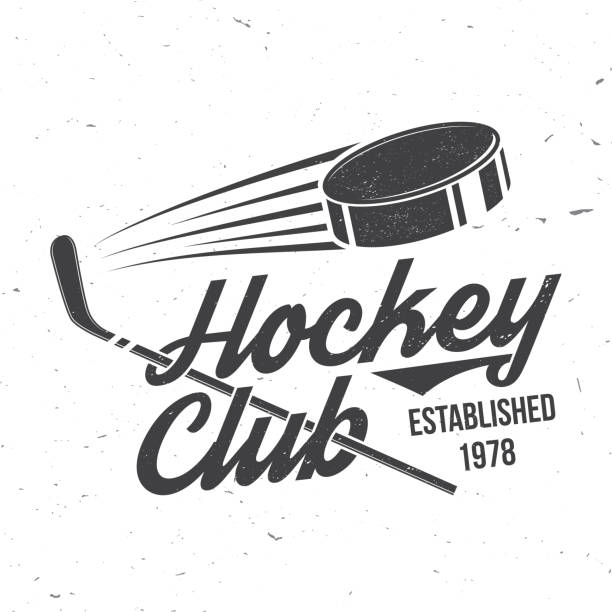 Hockey club logo, badge design. Concept for shirt or logo, print, stamp or tee. Winter sport. Vector illustration. Hockey championship. Hockey club logo, badge design. Concept for shirt or logo, print, stamp or tee. Winter sport. Vector illustration. Hockey championship puck stock illustrations