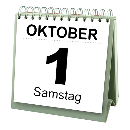 German calendar Date October 1, 2022 Saturday on white background
