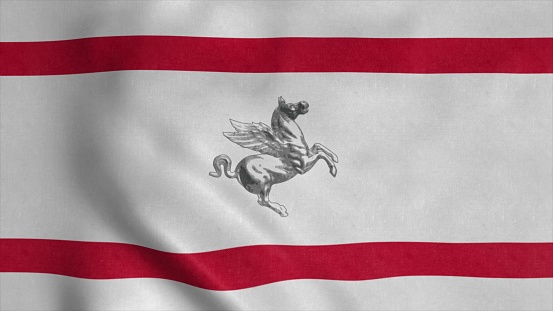 Tuscany region flag, Italy, waving in the wind, background. 3d illustration.