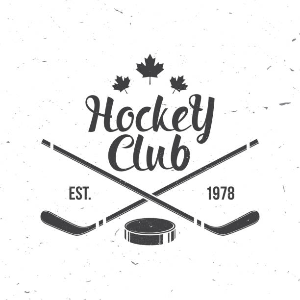 Ice Hockey club logo, badge design. Concept for shirt or logo, print, stamp or tee. Winter sport. Vintage typography design with sticker, puck silhouette. Vector. Ice Hockey club logo, badge design. Concept for shirt or logo, print, stamp or tee. Winter sport. Vintage typography design with sticker, puck silhouette. Vector ice hockey league stock illustrations