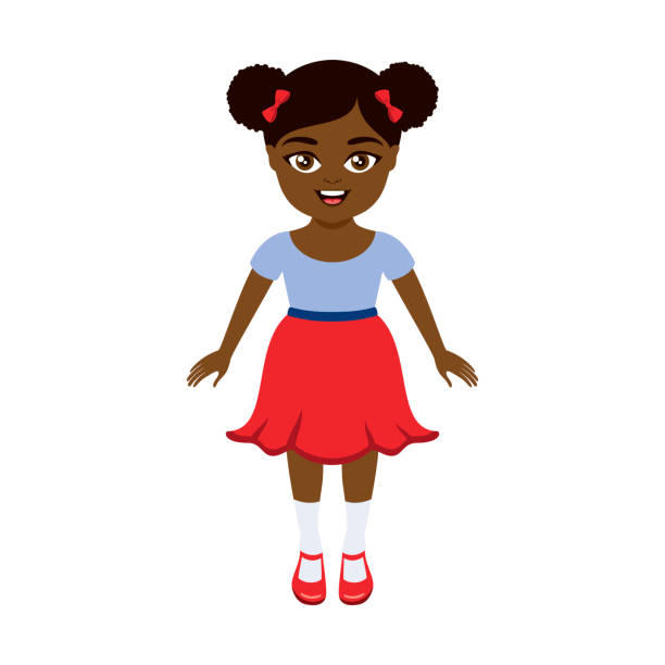 illustrations, cliparts, dessins animés et icônes de mignonne petite fille africaine heureuse dans un vecteur d’icône de jupe rouge - black skirt