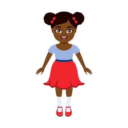 Adorable stylish little african american kid girl in red shoes icon isolated on a white background