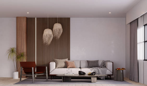 istock 3d rendering,3d illustration, Interior Scene and  Mockup,living room interior render,sofa on wall. 1414961164