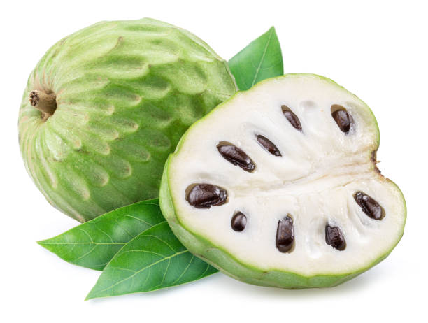 istock Custard apple or cherimoya fruit and slice of fruit isolated on white background. 1414961173