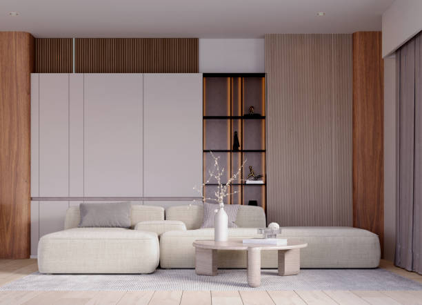 istock 3d rendering,3d illustration, Interior Scene and  Mockup,living room interior render,sofa on wall. 1414961183