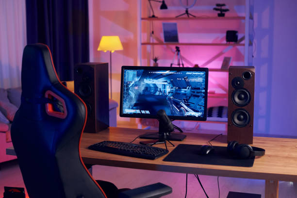 istock PC at home with shooter game launched on. FPS experience virtual reality 1414962062