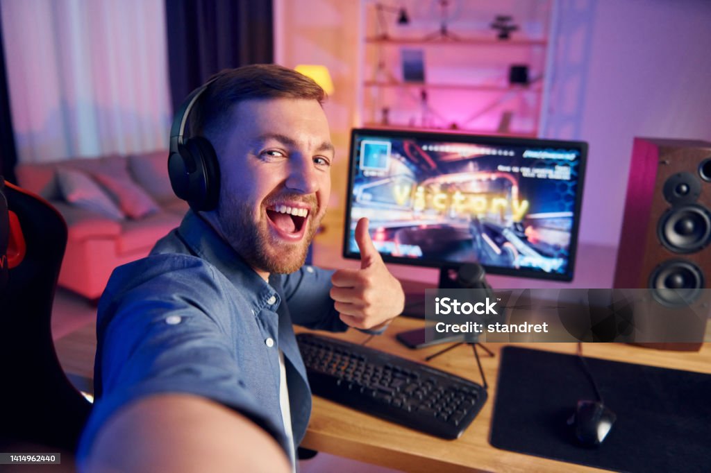 Gametimefps Streamer Making Selfie Screaming And Celebrating Victory Online Streamer Playing ...