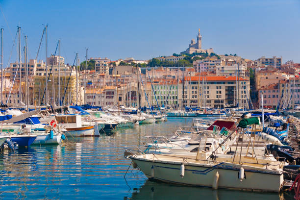 Panoramic View Of The Vieux Port In Marseille, Provence, France stock photo
