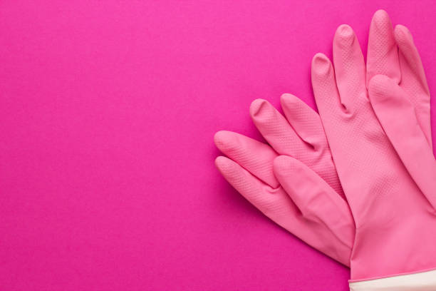 pink rubber cleaning gloves