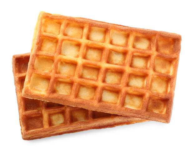 istock Delicious Belgian waffles on white background, top view 1414967361