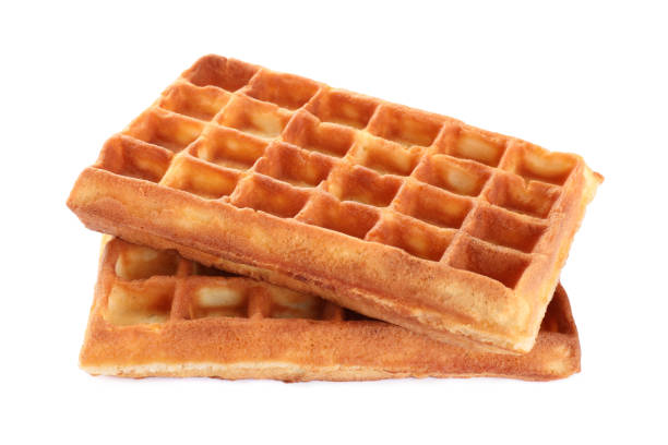 istock Two delicious Belgian waffles on white background 1414967383
