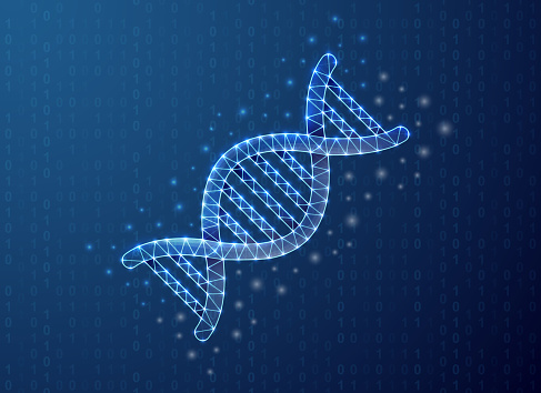 Dna Spiral Polygonal Symbol With Binary Code Background Science Concept Dna Spiral Polygonal Symbol With Binary Code Background Science Concept