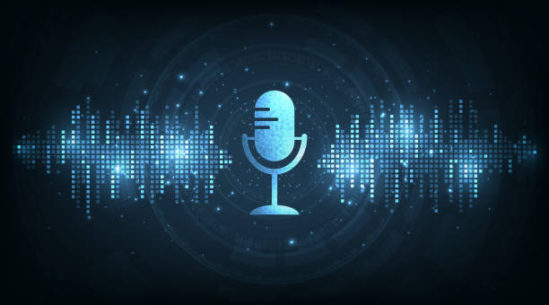 illustrazioni stock, clip art, cartoni animati e icone di tendenza di podcast, concetto di registrazione digitale su internet. - microphone backgrounds music speaker