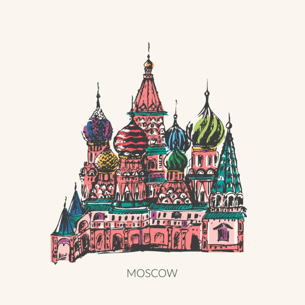 istock Hand drawn sketch of St. Basil’s chathedral on the Red square. 1414971553