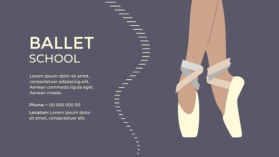 Ballet. Ballet school, essons. Business card. Ballet shoe. Classical ballet dancer.