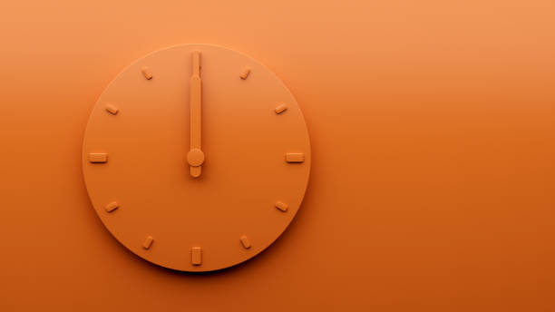 istock Minimal Orange clock Twelve 12 o'clock abstract Minimalist wall clock 3d Illustration 1414973157
