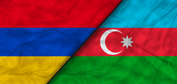 las banderas de azerbaiyán y armenia. noticias, reportajes, antecedentes empresariales. ilustración 3d - azerbaiyán fotografías e imágenes de stock