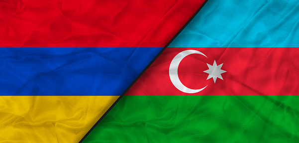 The flags of Azerbaijan and Armenia. News, reportage, business background. 3d illustration