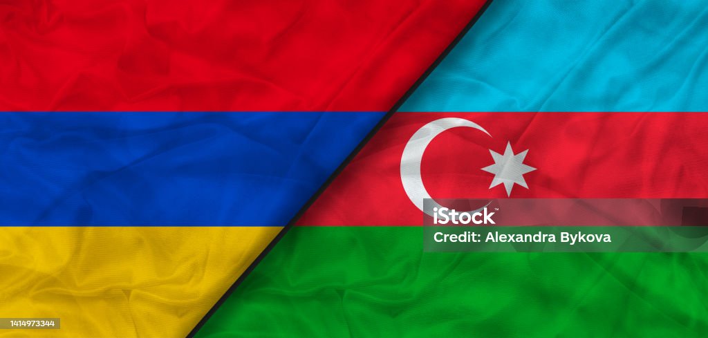 The flags of Azerbaijan and Armenia. News, reportage, business background. 3d illustration Armenian Culture Stock Photo