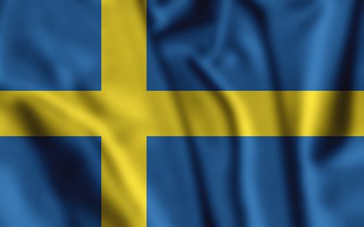 Kingdom of Sweden flag blowing in the wind. Background texture. Illustration.