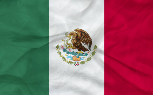 istock Mexico flag waving with the wind, Illustration. 1414974934