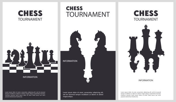 illustrazioni stock, clip art, cartoni animati e icone di tendenza di illustrazione vettoriale sul torneo di scacchi. design del volantino per torneo di scacchi, partita, gioco - chess