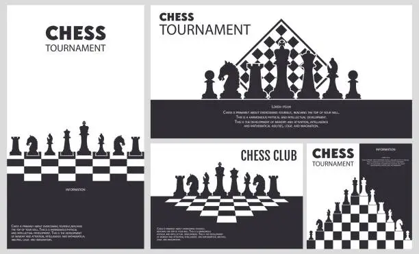 Vector illustration of Set of Banner Templates of Different Sizes. Chess Club, Chess Tournament, International Chess Day, Online Chess Streaming