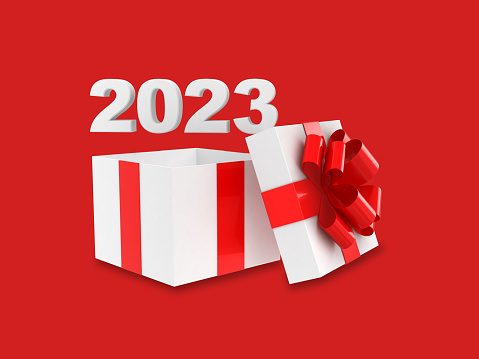 New year 2023 gift box open surprise