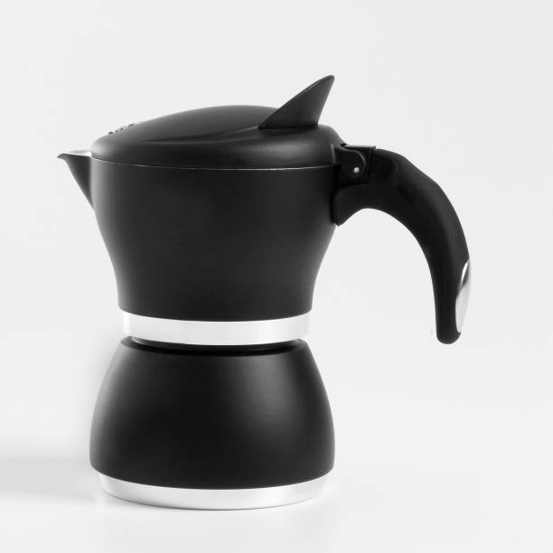 istock Side view of modern black moka pot, isolated on white 1414978216