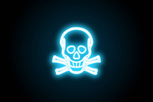 Toxic poisonous hazard warning glowing neon symbol sign