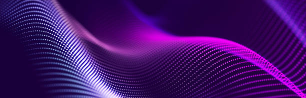 istock Particle stream. Purple background with many glowing particles. Information technology background. 3d rendering. 1414981406
