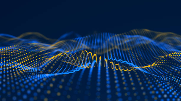 istock Particle stream. Blue wave background with many glowing particles. Information technology background. 3d rendering. 1414981513