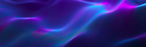 istock Musical wave. Beautiful illustration with connected dots and lines. Digital network background. 3D 1414981573