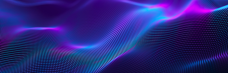 Musical wave. Beautiful illustration with connected dots and lines. Digital network background. 3D rendering
