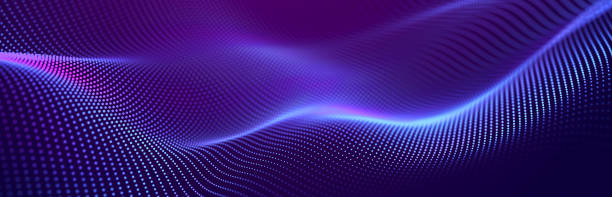 istock Particle stream. Purple background with many glowing particles. Information technology background. 3d rendering. 1414981586